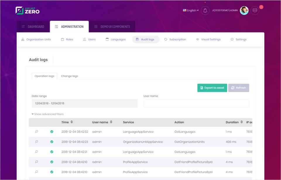 screenshot of ASP.NET Zero